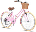 Glerc Missy Bicicletta da città per bambina 20/24/26″ – 6 velocità, stile cruiser ibrido, cestino in vimini, dai 6 anni, vari colori