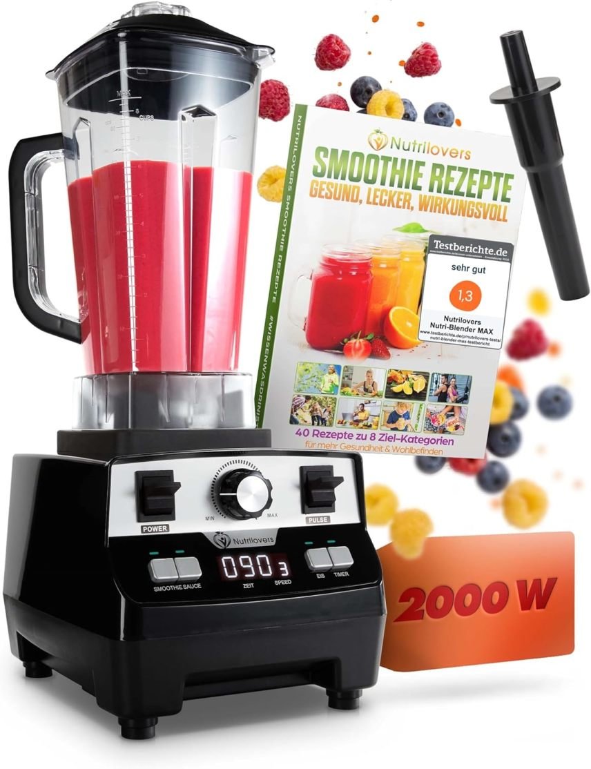 NUTRI-BLENDER MAX+ Frullatore ad alte prestazioni 2000 W – Caraffa Tritan 2 L senza BPA, 9 velocità, smoothie e preparazioni professionali