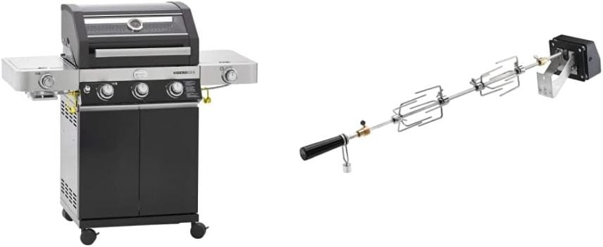 RÖSLE BBQ-Portable Videro E2-P Barbecue elettrico da tavolo – 2 bruciatori, griglia scaldavivande, coperchio con inserto in vetro, acciaio verniciato a polvere, nero/argento