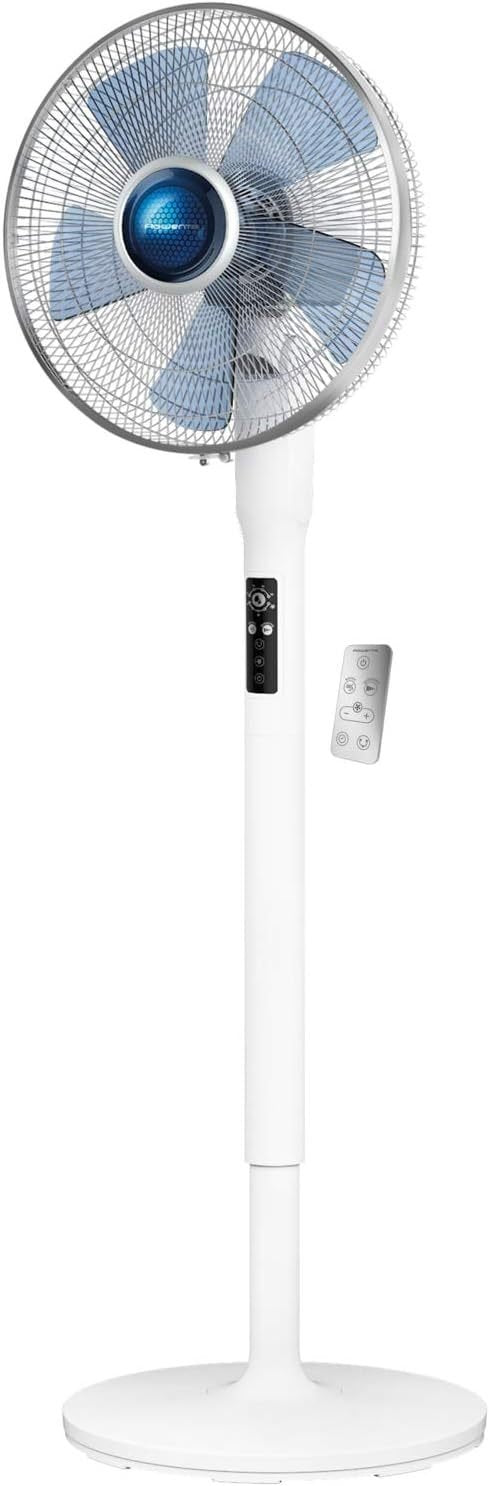 Rowenta VU5870 Ventilatore a piantana Turbo Silence Extreme+ – Telecomando, 5 velocità, spegnimento automatico, timer, oscillazione automatica, altezza regolabile, bianco