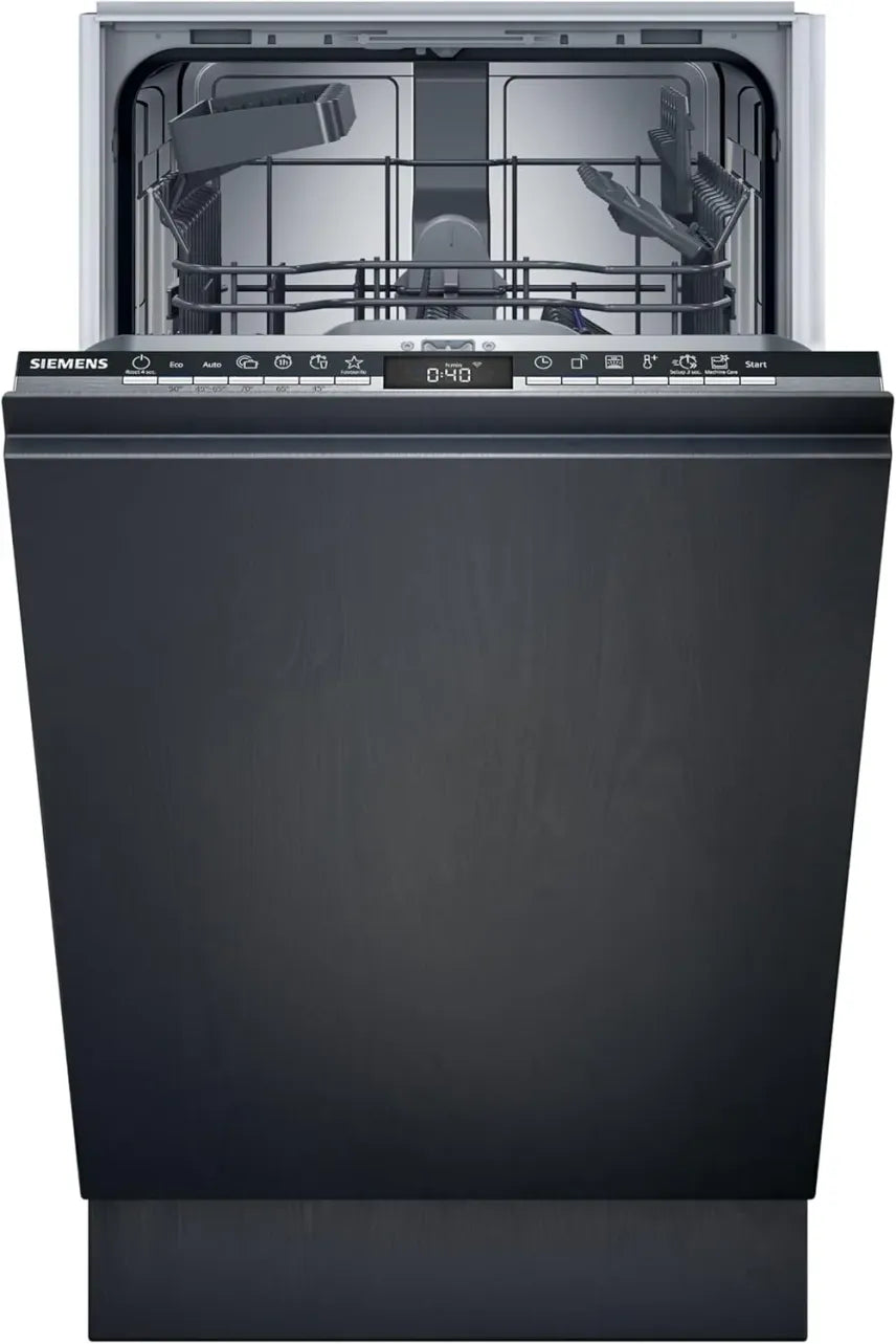 Siemens SR65YX08ME iQ500 Lavastoviglie intelligente a scomparsa totale 45 cm – Cassetto posate, zeolite, extra silenziosa, aquaStop, apertura automatica, varioSpeed, illuminazione interna