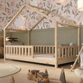 Crazy Pine Letto a casetta con cassetti 200 × 90 cm – Letto per bambini in legno naturale con barriera anticaduta