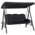 Outsunny Dondolo da giardino 3 posti con tetto e cuscini – Nero
