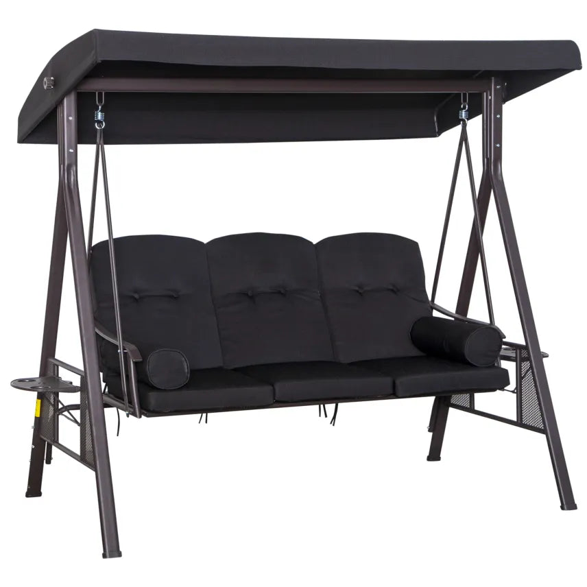 Outsunny Dondolo da giardino 3 posti con tetto e cuscini – Nero