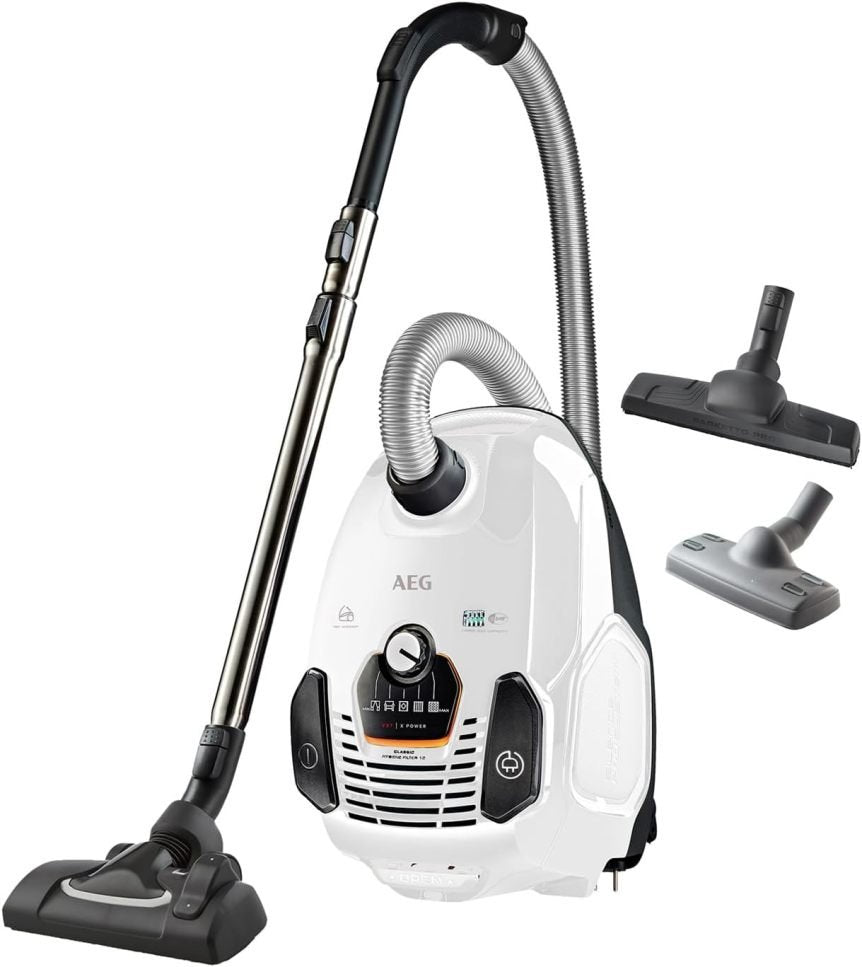 AEG VX7-2-IW-S Aspirapolvere – Ruote morbide 360°, solo 69 dB(A), accessori, impugnatura Ergo, filtro lavabile, 650 W, raggio 12 m, bianco