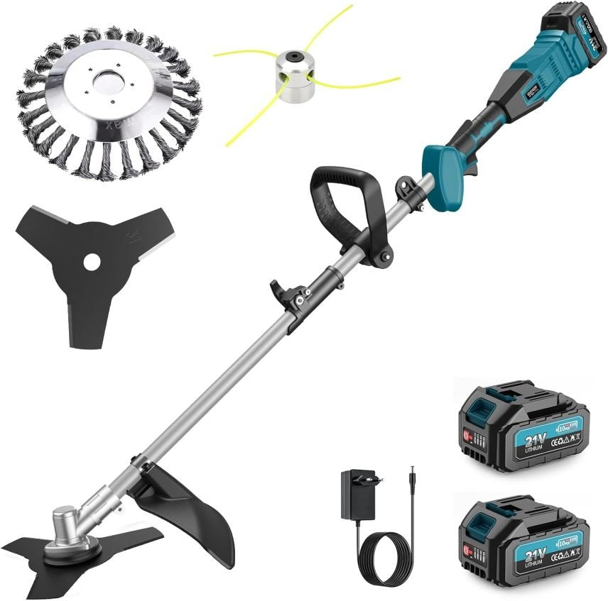 Tagliabordi a batteria con 2 batterie 16.000 mAh/21 V – Decespugliatore brushless 1000 W, taglio 30 cm, multifunzione E-Edge