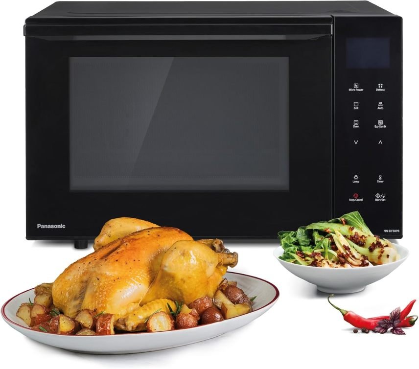 Panasonic NN-DF38PBEPG Microonde combinato + grill – 1000 W, 23 L, tecnologia Inverter, modalità Eco Combo, cavità piatta, 16 programmi automatici, nero