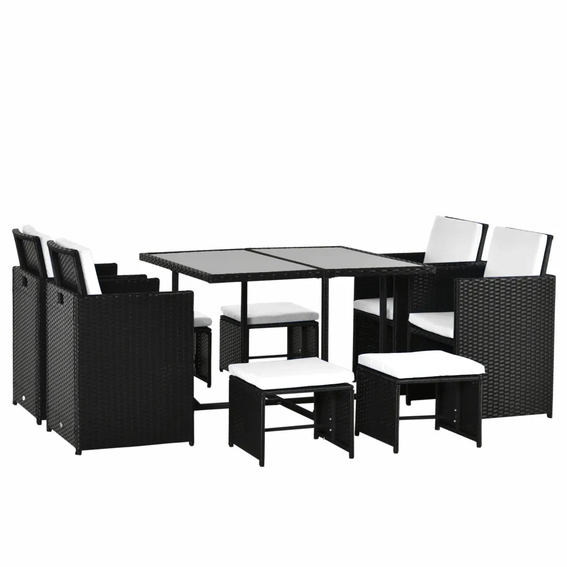 Outsunny Set da giardino in polyrattan 9 pezzi, salvaspazio, resistente alle intemperie