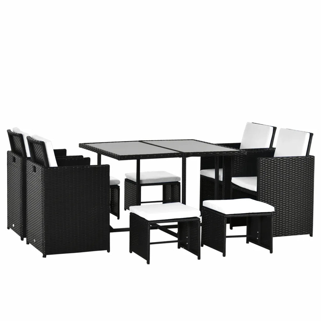 Set da giardino Outsunny da 9 pezzi in polyrattan, salvaspazio, resistente agli agenti atmosferici