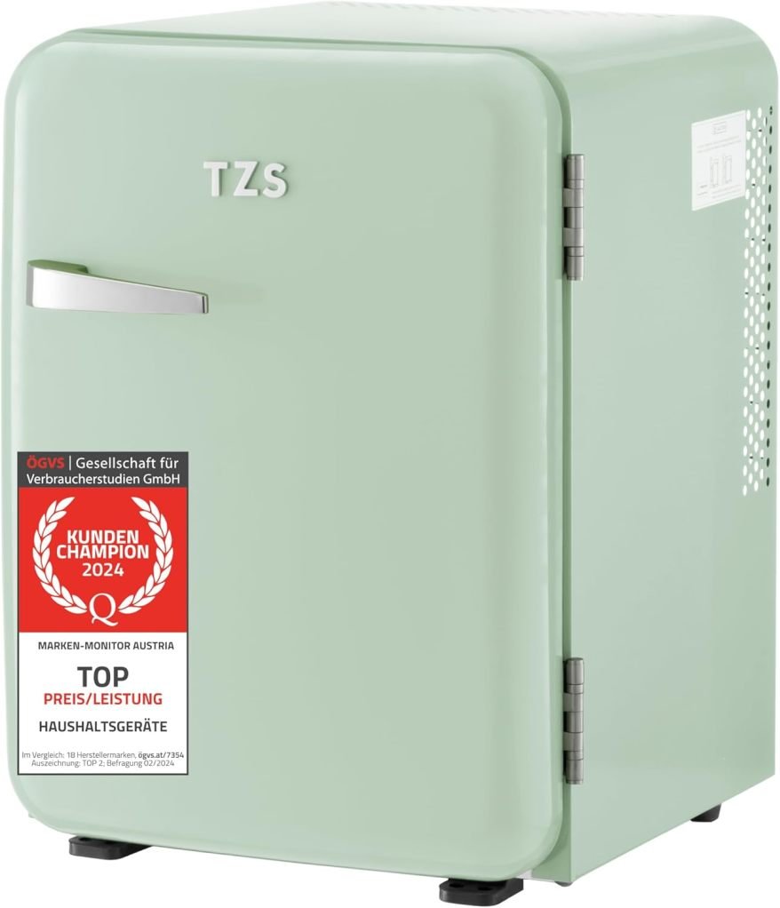 TZS First Austria Mini frigorifero silenzioso 40 L – Design retrò, potenza di raffreddamento regolabile, maniglia porta, sistema termoelettrico, crema