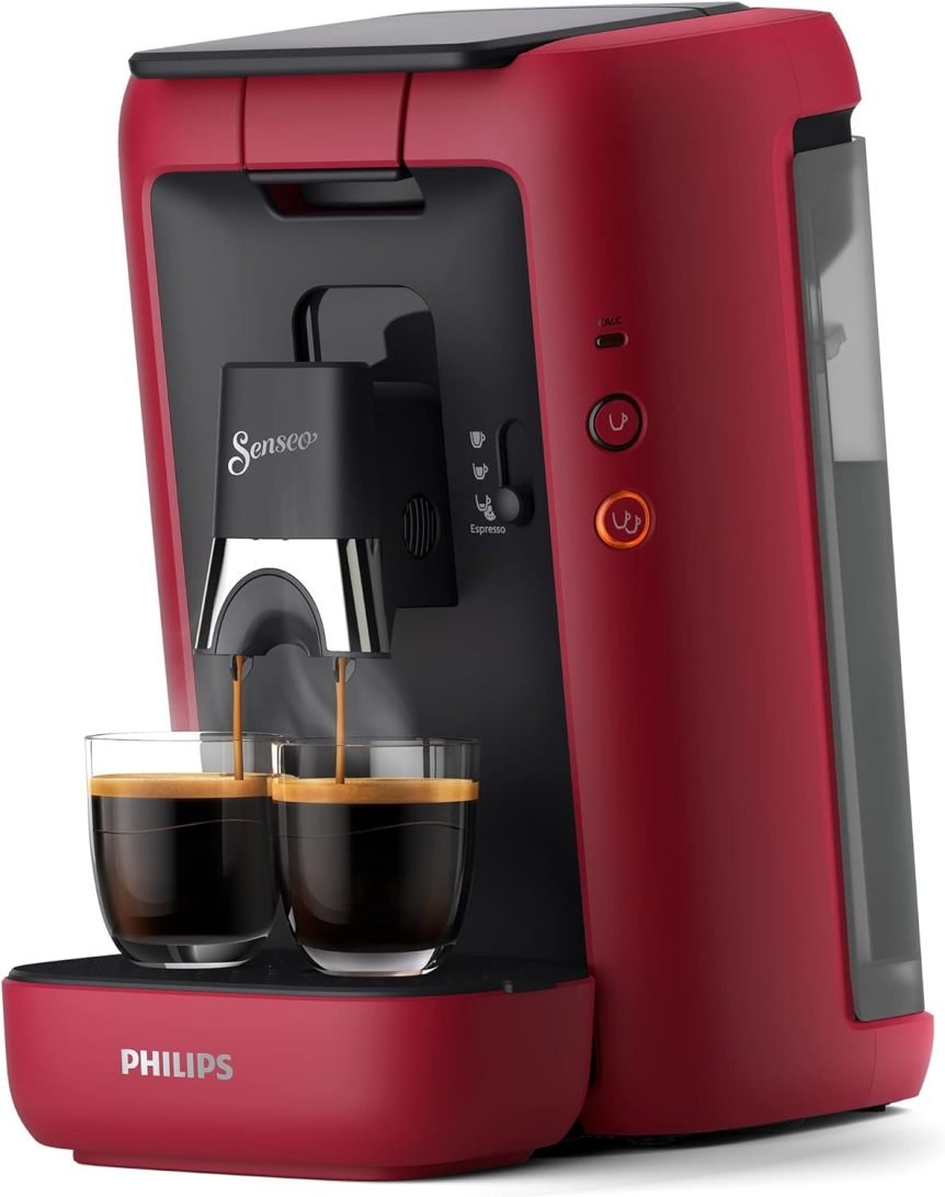 Philips Senseo Maestro Macchina a cialde – Intensità regolabile, funzione memoria, serbatoio 1,2 L, prodotto ecosostenibile, rosso CSA260/90