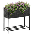 Outsunny Fioriera rialzata ergonomica con ripiano – Polyrattan