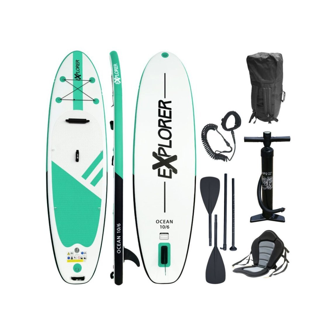 Explorer OCEAN 10.6 Kit Stand-Up Paddle / kayak 320 cm, verde/bianco, 320 × 84 × 12,7 cm – Articolo di seconda scelta, come nuovo