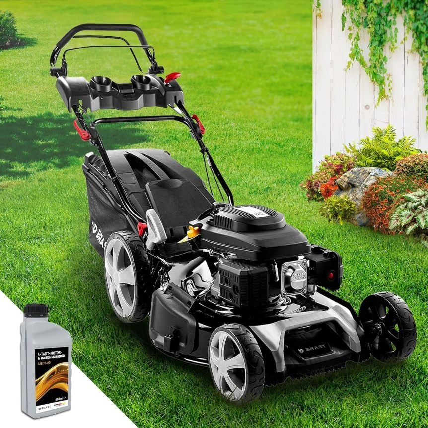 BRAST Tosaerba a benzina semovente – 5,2 kW (7 CV), taglio 55 cm, altezza 30-80 mm, cesto 60 L, motore 4 tempi OHV, telaio in acciaio, Power