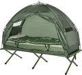 Outsunny Lettino da campeggio 4 in 1 – Set campeggio con tenda, sacco a pelo e materasso pieghevole, verde scuro