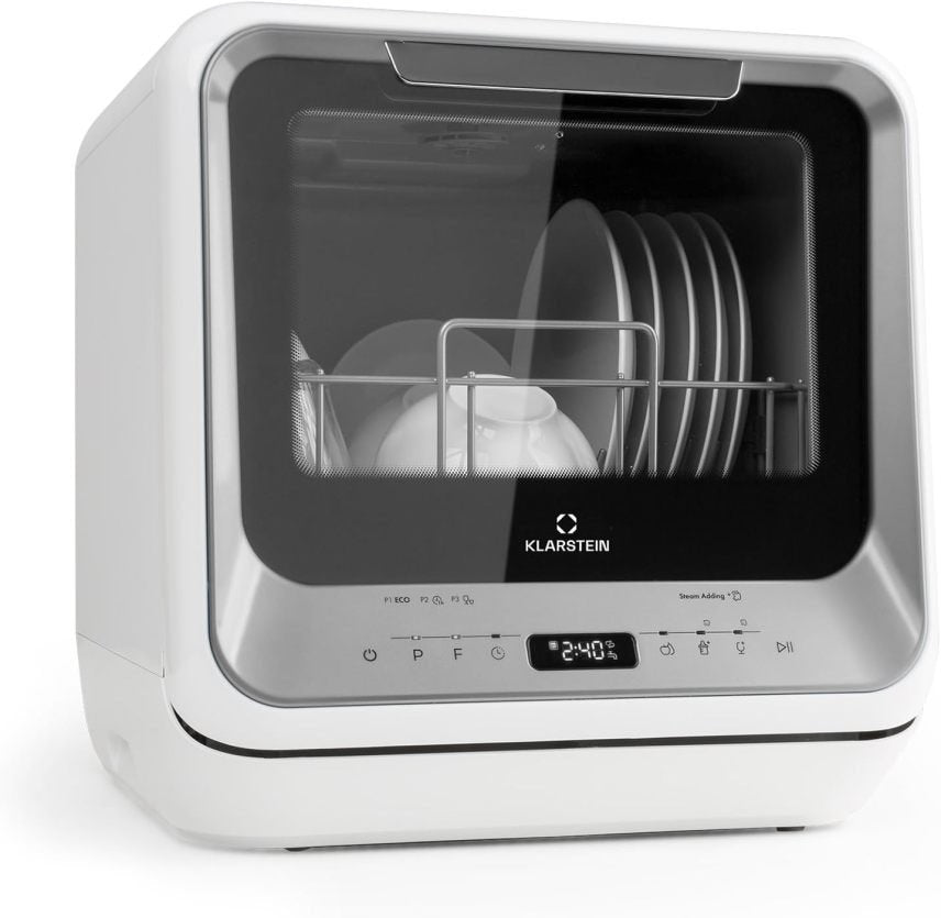 Klarstein ia Mini lavastoviglie da tavolo – 2 coperti, 6 programmi, serbatoio 5 L, display LED touch, accessori inclusi, nero