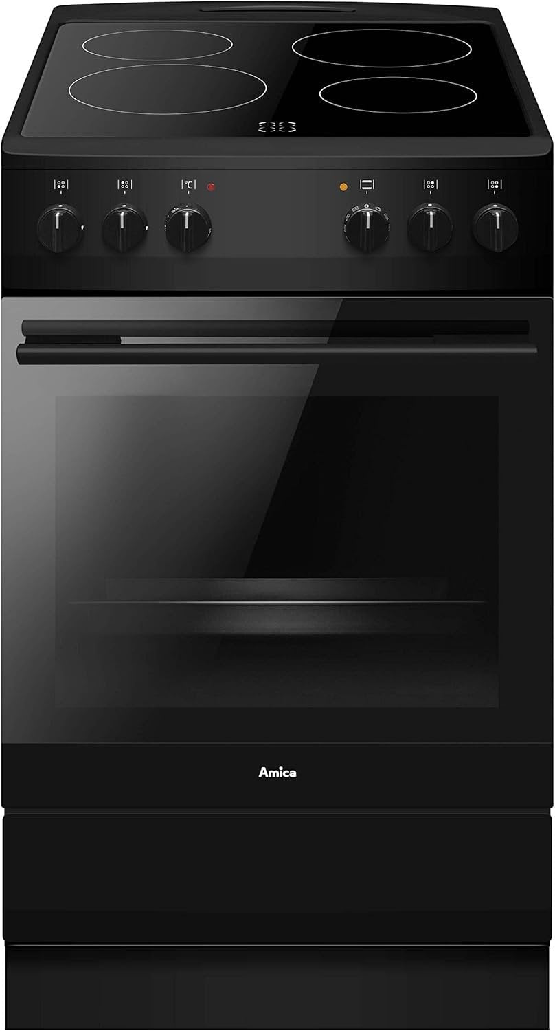 Amica SHC 11509 SM Cucina a libera installazione 50 cm – Piano in vetroceramica, forno elettrico, funzione Eco, calore superiore/inferiore, nero opaco
