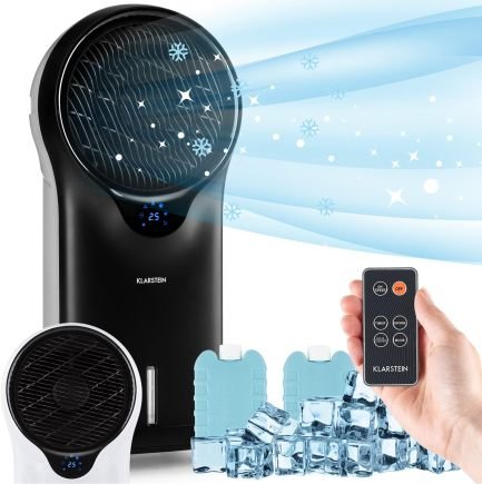 Klarstein Raffrescatore d'aria 3 in 1 con raffreddamento ad acqua – Raffrescatore evaporativo, umidificatore e ventilatore, serbatoio 5,5 L, 90 W, modalità notte, portata 1600 m³/h