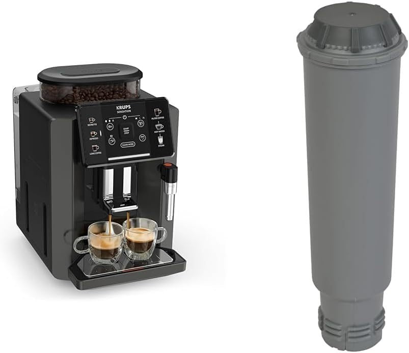 Krups Sensation EA910810 Macchina da caffè automatica – Ugello per schiuma di latte, 5 bevande, funzione caffè filtro, 2 tazze, nero