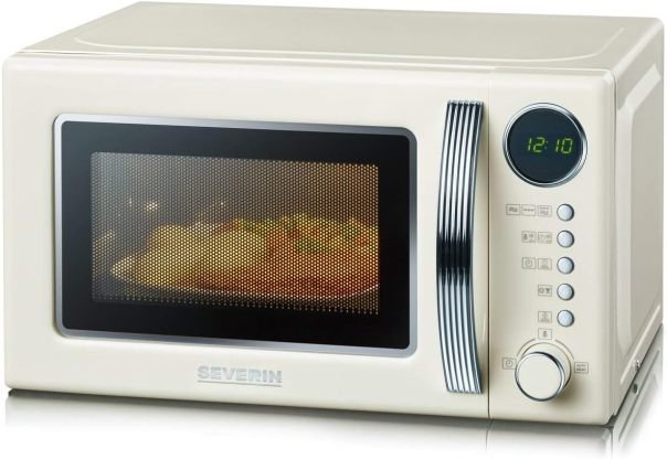 SEVERIN MW 7892 Microonde retrò 2-in-1 con grill – 5 livelli di potenza, 8 programmi automatici, ca. 700 W, crema/cromo