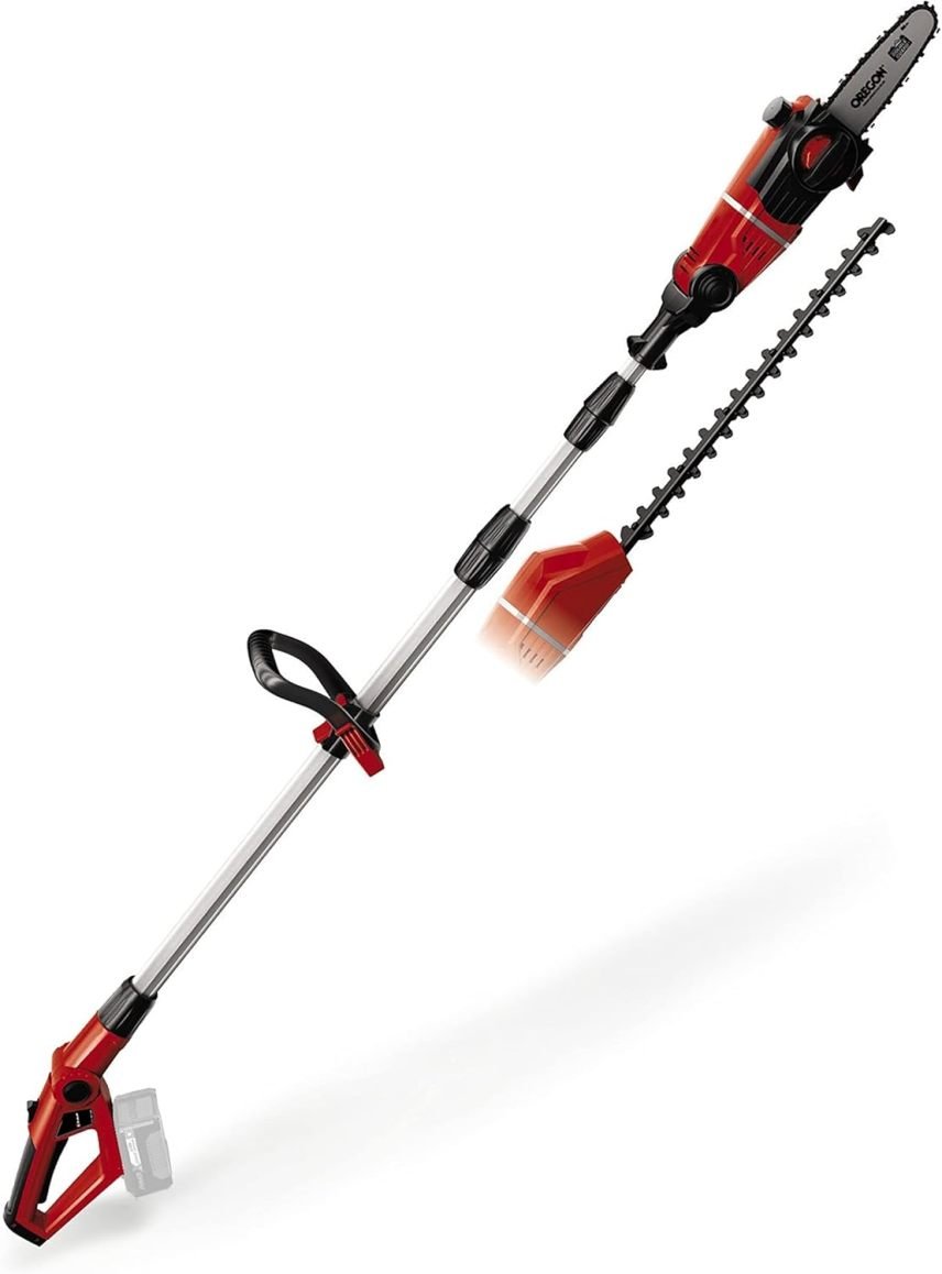 Einhell GE-HC 18 Li T-Solo Utensile multifunzione a batteria 2 in 1 – Tagliasiepi e potatore con barra Oregon, senza batteria né caricabatterie