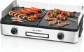 KLAMER Barbecue elettrico – Piastre duo antiaderenti rimovibili, temperature separate, 5 livelli, paravento/paraspruzzi e vaschetta raccogli-grasso