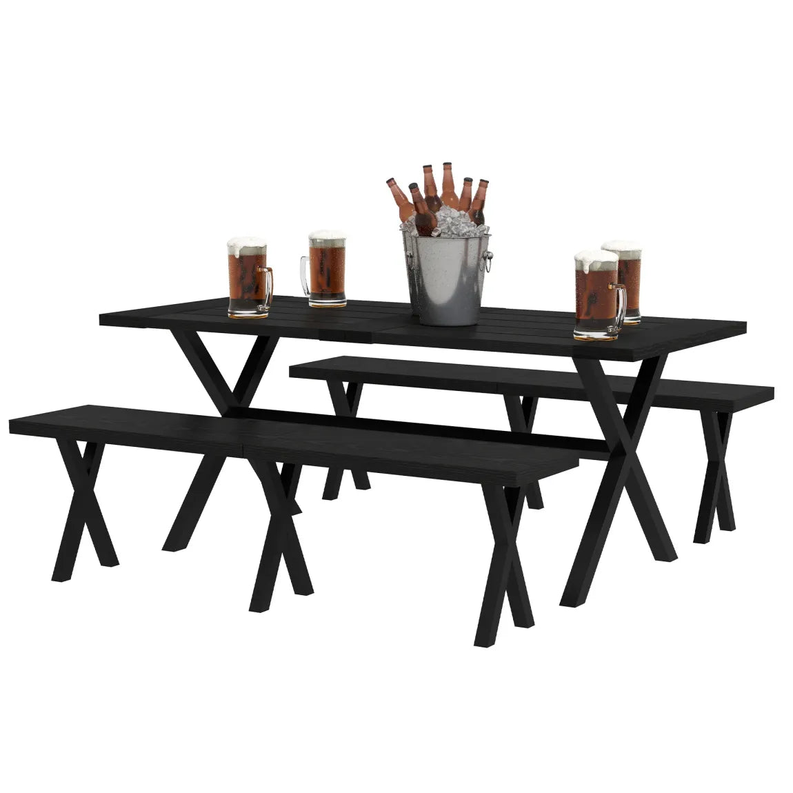 Outsunny Set birreria 3 pezzi effetto legno con foro per ombrellone