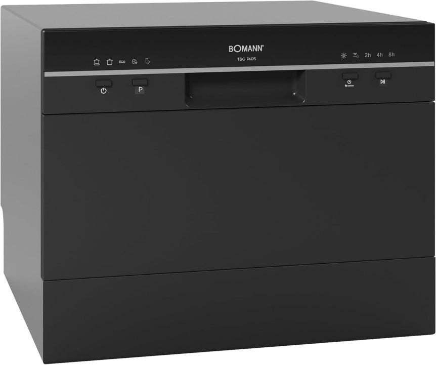 Bomann TSG 7405 Mini lavastoviglie con allacciamento idrico – Tubo incluso, silenziosa, protezione antitrabocco, ideale per piccola cucina/campeggio, nero