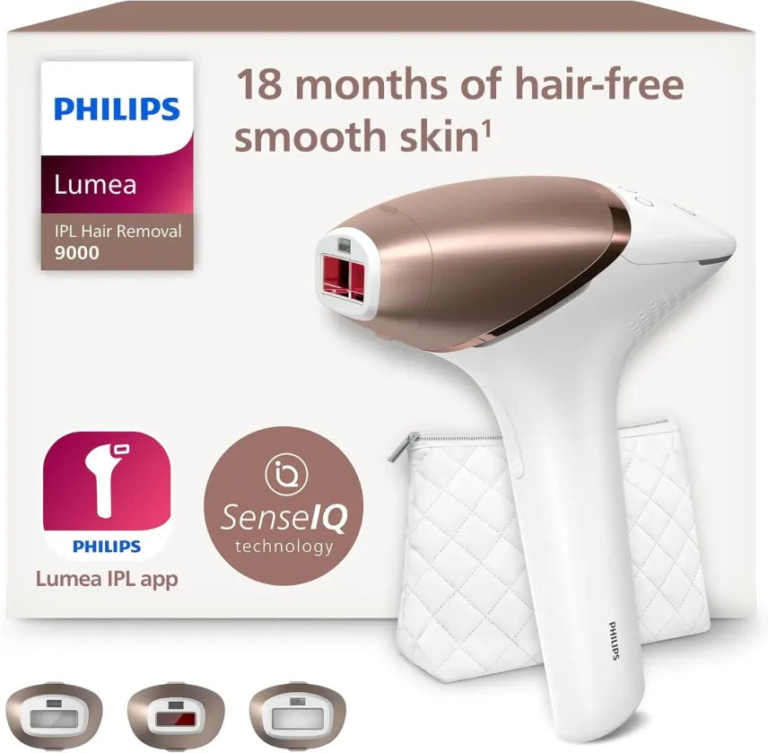 Philips Lumea IPL Serie 9000 BRI955/00 – Epilazione con tecnologia SenseIQ, 3 accessori corpo/viso/precisione, senza fili