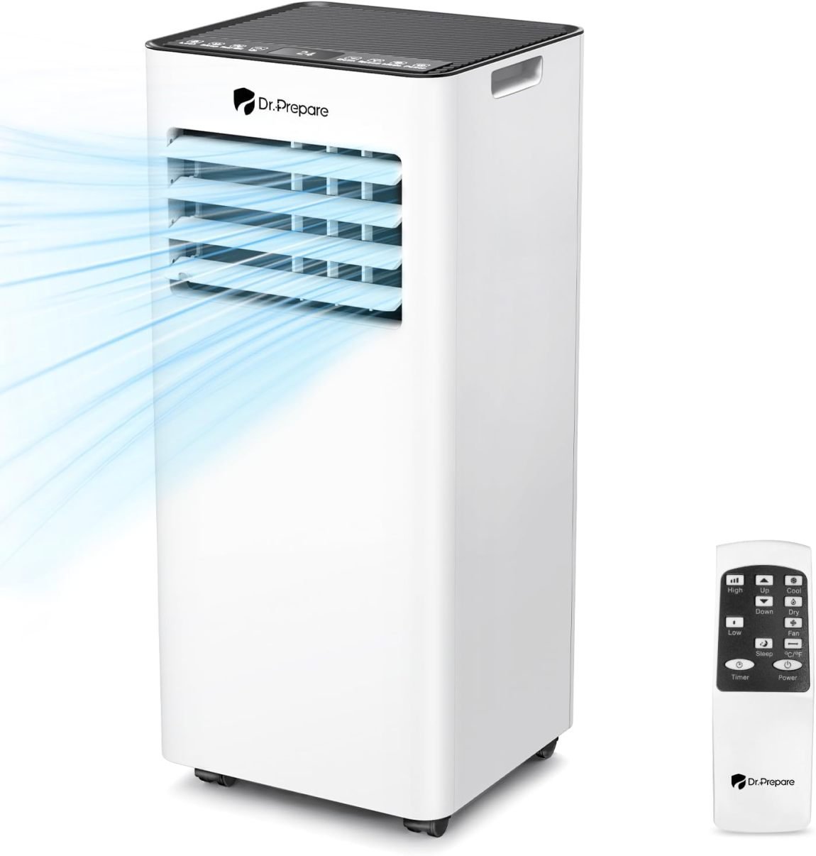 DR.PREPARE Climatizzatore portatile 9000 BTU con app – 4 in 1, tubo di scarico, raffrescamento/ventilazione/deumidificazione, modalità sonno, telecomando, fino a 30 m², timer 1-24 h