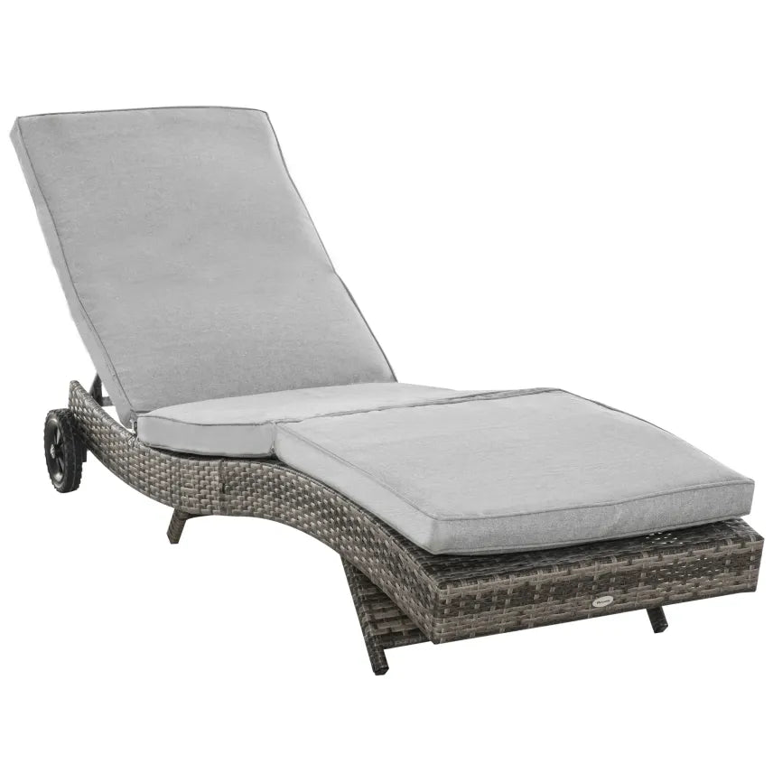 Outsunny Lettino prendisole regolabile in polyrattan con ruote – Grigio