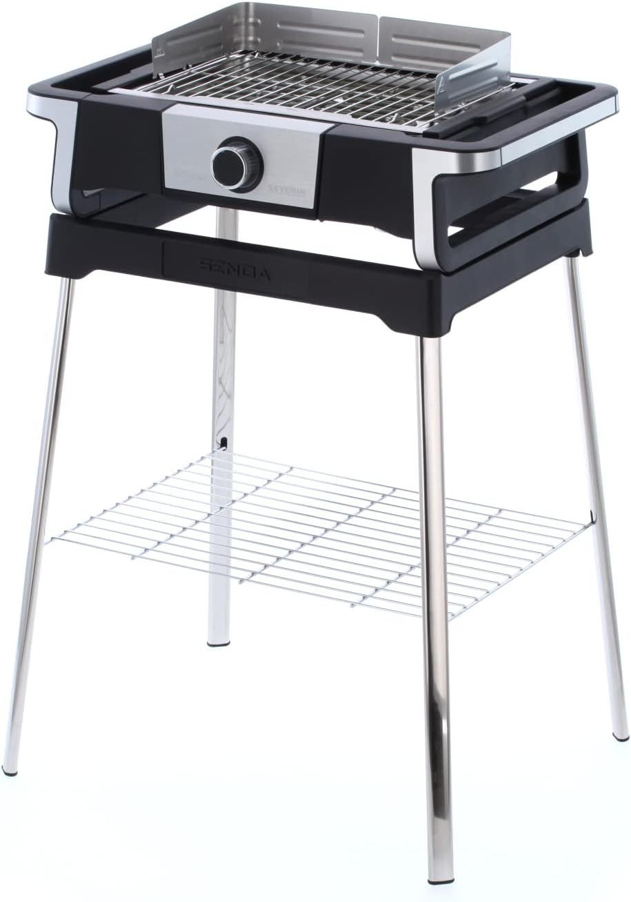 SEVERIN SENOA DigitalBOOST S Barbecue elettrico a piantana PG 8118 – Fino a 500 °C, superficie SafeTouch, inox/nero