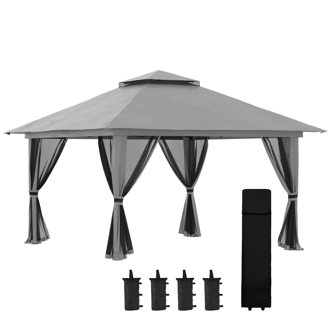 Outsunny Gazebo pieghevole regolabile in altezza UV50+ con ruote