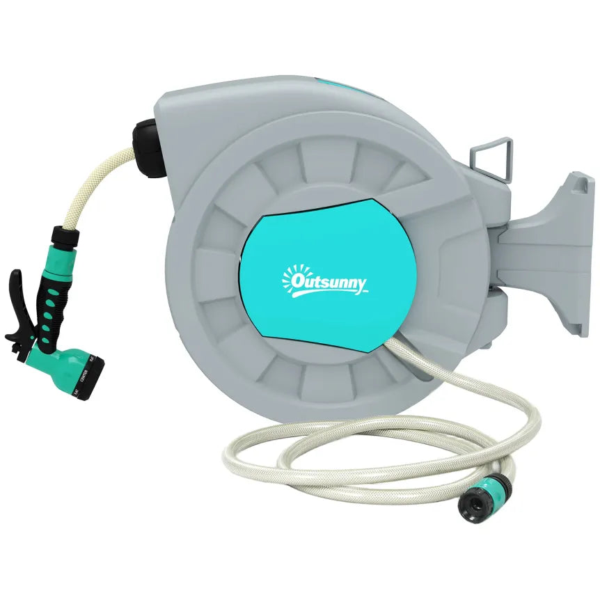 Outsunny Avvolgitubo automatico con tubo da giardino 30 m e 7 modalità di spruzzo
