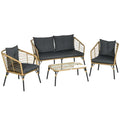Outsunny Set da giardino 4 pezzi in polyrattan stile boho – Tavolino in vetro