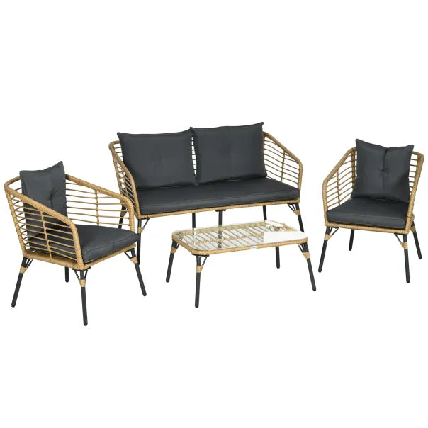 Outsunny Set da giardino 4 pezzi in polyrattan stile boho – Tavolino in vetro