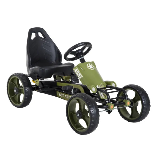 HOMCOM Go-kart a pedali per bambini stile militare – Freno a mano e regolazioni adattabili