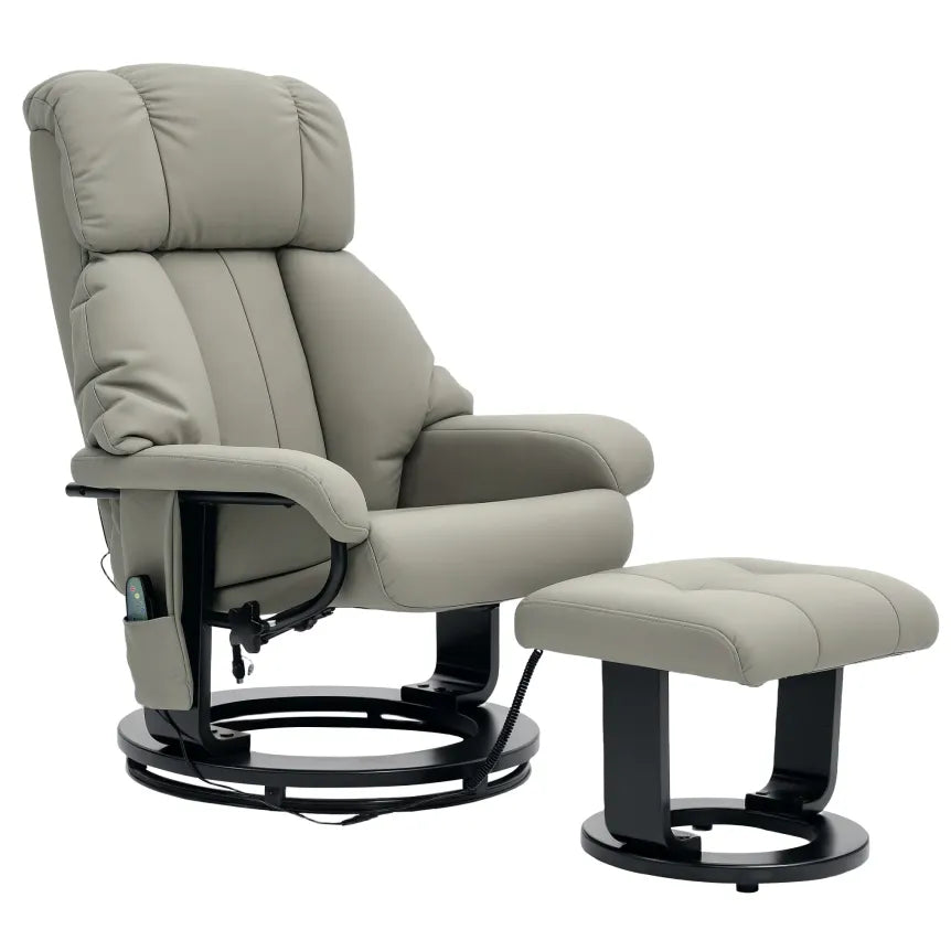 HOMCOM Poltrona relax grigia con massaggio, funzione reclinabile e poggiapiedi – Similpelle