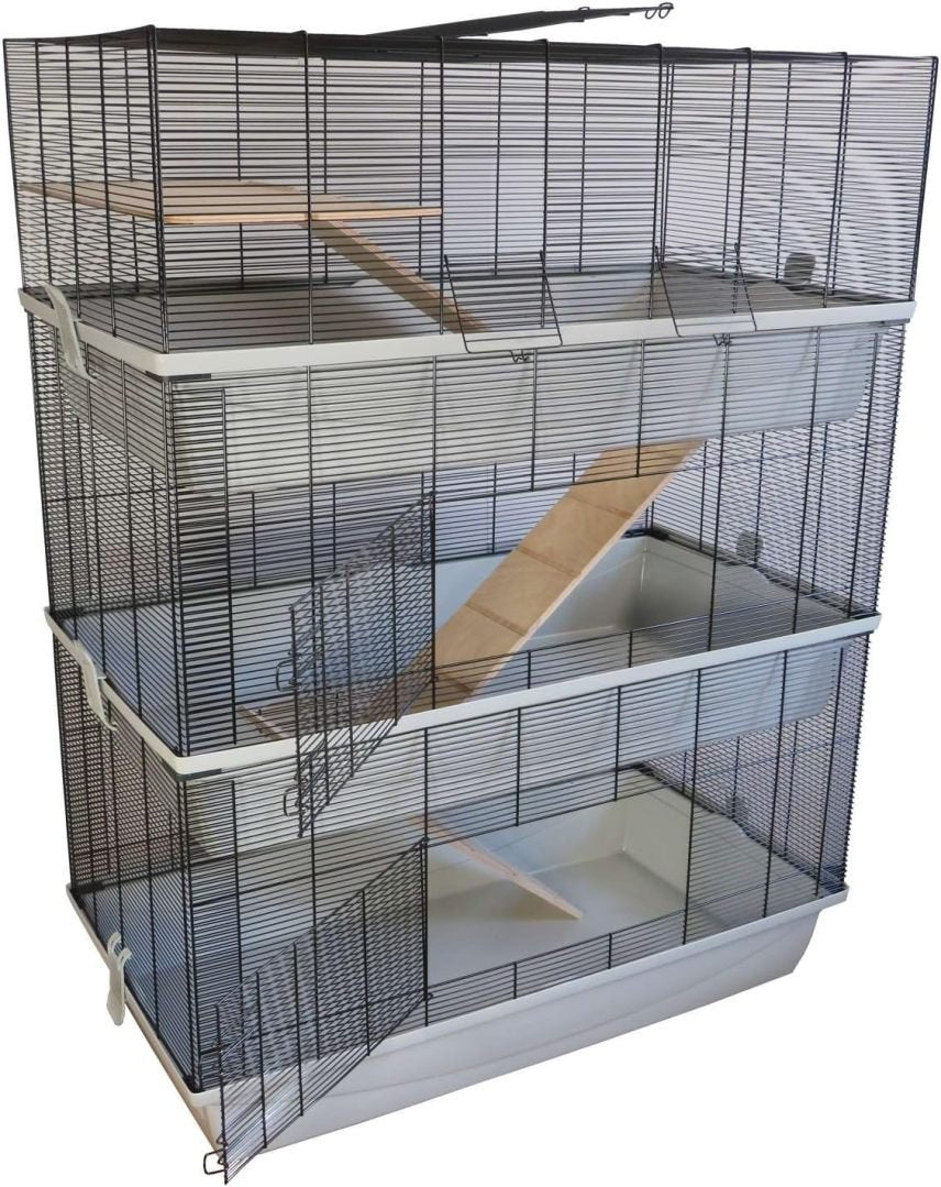 PETGARD Carlos Sky Gabbia XXL a 3 livelli per piccoli animali – Conigli, criceti e topi, scale in legno, 98 × 52 × 129 cm