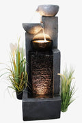 Arnusa Grande fontana da giardino con illuminazione LED – Nero/grigio