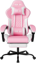 SUKIDA Sedia gaming Racing ergonomica – Poggiapiedi, schienale 90-135°, supporto lombare, altezza regolabile, rosa/bianco