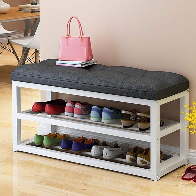 Gzz Panca scarpiera stile nordico 2 livelli – 60 × 30 × 44 cm, seduta e contenitore, effetto legno