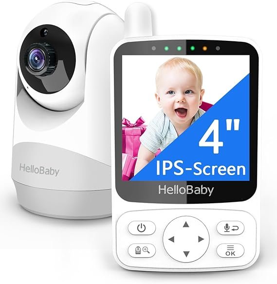 HelloBaby Baby monitor video con telecamera – Autonomia 29 h, PTZ 355°/120°, zoom 2×, visione notturna IR, modalità ECO, portata 305 m, audio bidirezionale