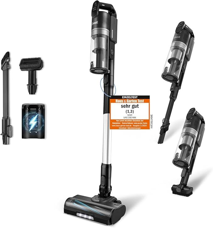 Levoit LVAC-200 MAX Aspirapolvere a batteria – Filtro HEPA, sistema anti-groviglio, per pavimenti duri, tappeti e peli di animali