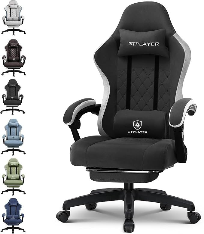 GTPLAYER Sedia gaming ergonomica in tessuto – Seduta a molle, braccioli coordinati, poggiapiedi, carico 150 kg, nero chiaro