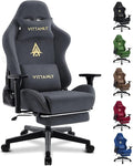 Vittanly Sedia gaming di lusso ergonomica – Finta pelle scamosciata, poggiapiedi, cuscini testa/lombari, braccioli 3D, schienale 90-155°, grigia