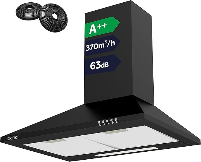 CIARRA Cappa a parete 60 cm – Classe energetica A++, potente, per montaggio a parete