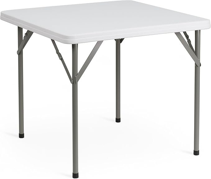 Flash Furniture Tavolo pieghevole quadrato in plastica bianca effetto granito 87 × 87 × 75 cm