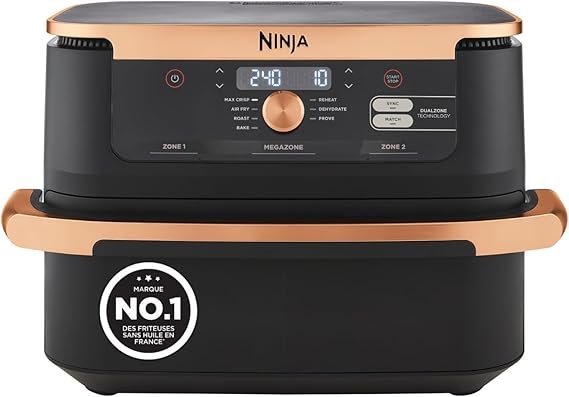 Ninja Foodi FlexDrawer Airfryer AF500EUCP – Friggitrice ad aria 10,4 L a doppia zona, 7-in-1, divisorio rimovibile, lavabile in lavastoviglie, nero/rame