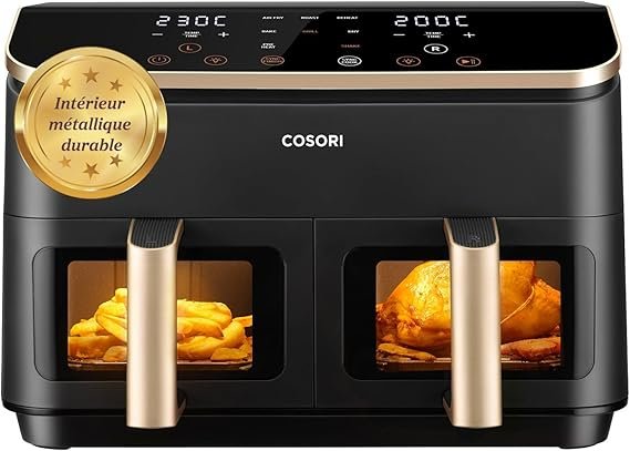 COSORI Airfryer doppia zona 8,5 L – 2 scomparti, 8-in-1, cottura con poco olio, risparmio energetico, lavabile in lavastoviglie, dorata